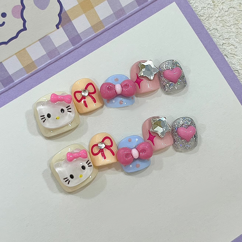 Children's Wearable Nail Art Shining Cute Love Style Fake Nail Patch Removable Wearable Nail Patch 10 Pieces Wholesale