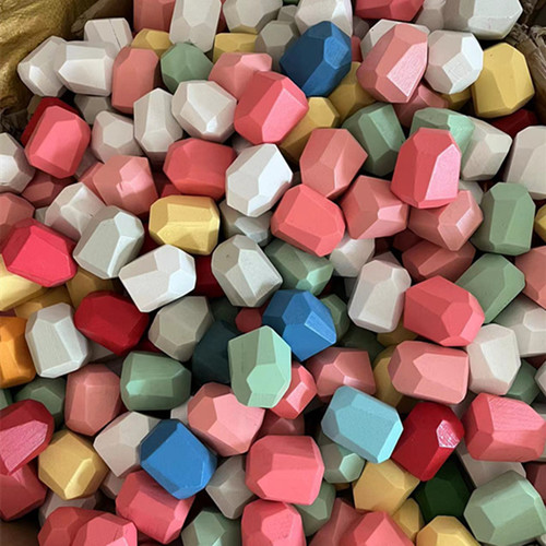 ins Nordic Imperfect Building Blocks Stacking Game Wooden Stacking Stones Focus Table Game Toy Colorful Solid Wood Macaron 