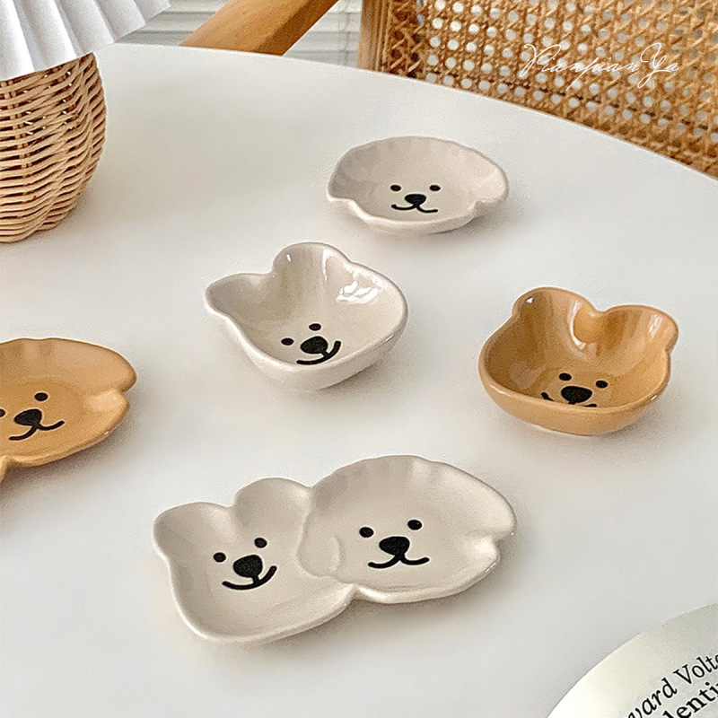 子犬セラミックディップソーサー、かわいい漫画の小さなソーサー、家庭用スナックソーサー、野菜ソーサー、骨吐きソーサー、ソースソーサー|undefined