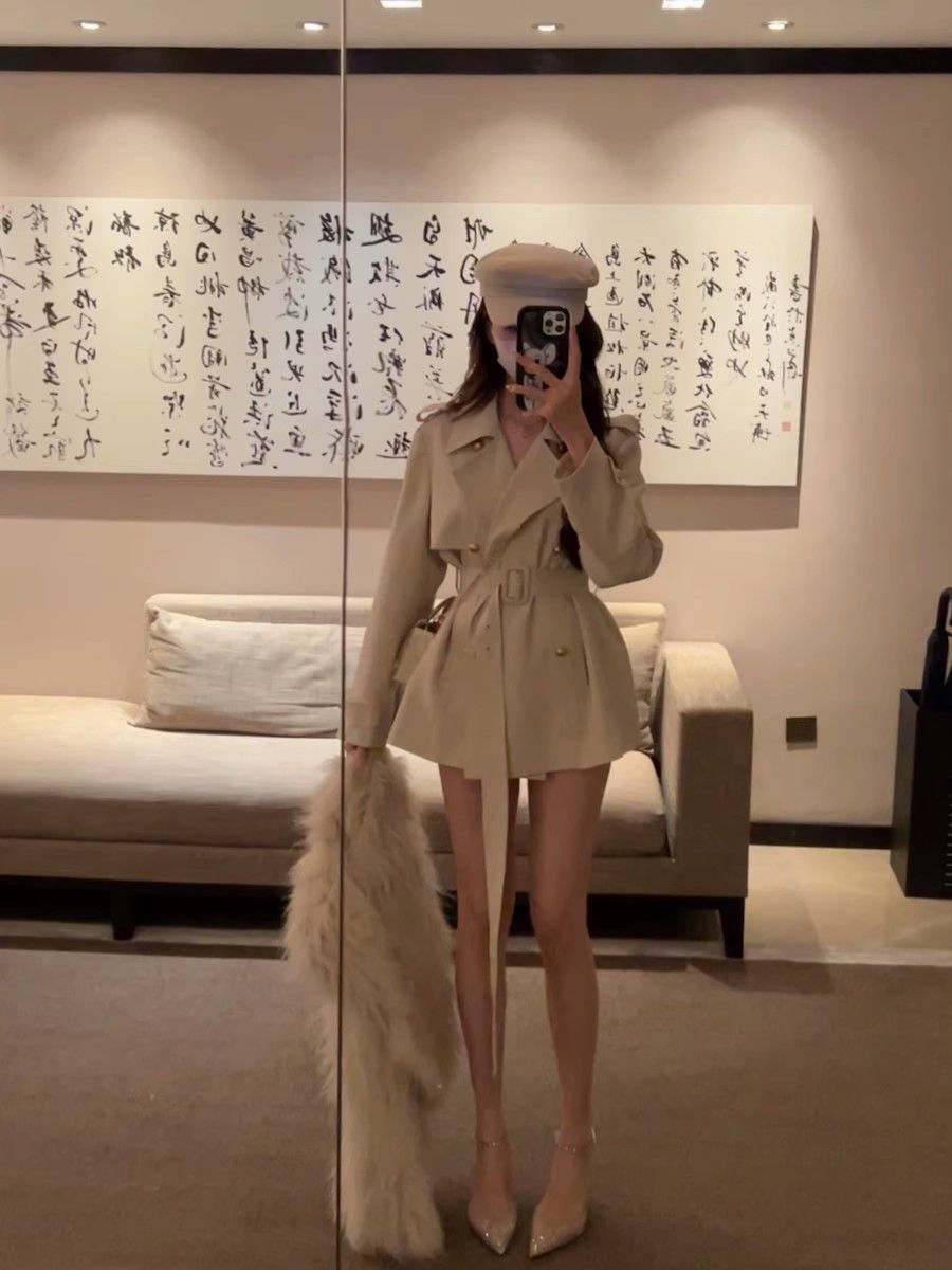 ng2510292 Spring New Korean-style Vintage Trench For Women, Slimming And Waist-cinching, Mid-length Coat_ecoleips.com