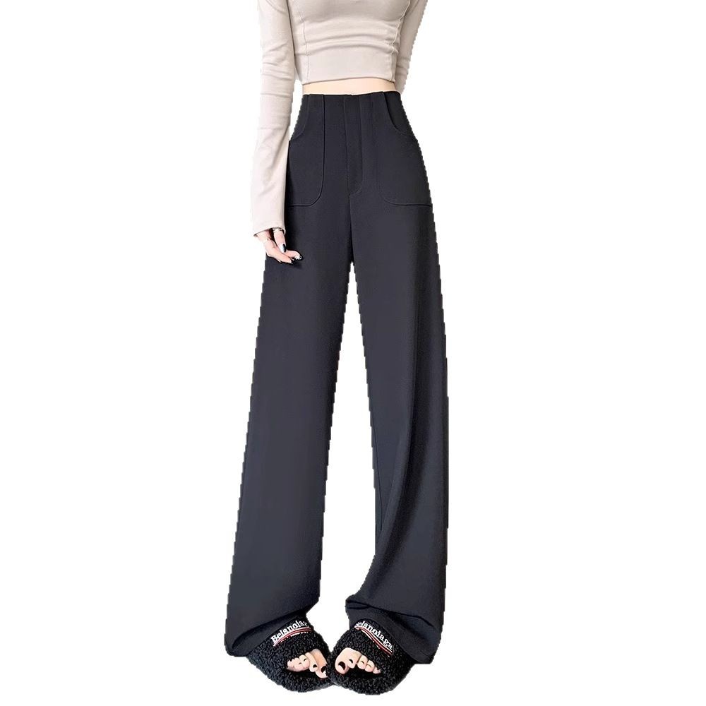 Pantalones de piernas anchas grises para mujeres 2025 primavera nueva cintura alta relajada relajada pantalones casuales rectos pantalones de traje estrechos