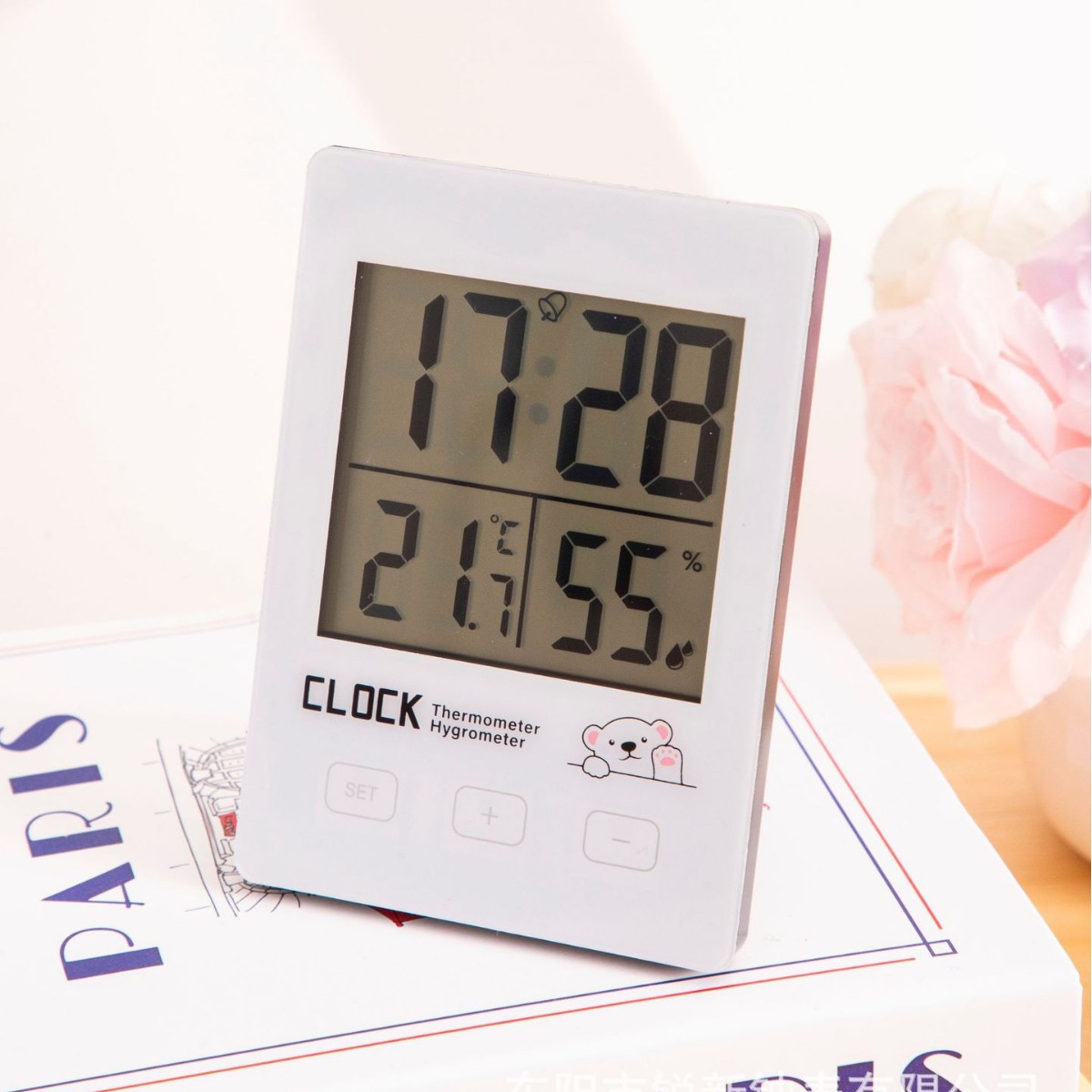 Termómetro electrónico, termómetro e higrómetro para interiores en el hogar, decoración de escritorio de la habitación del bebé, mini reloj despertador, cómoda expresión electrónica