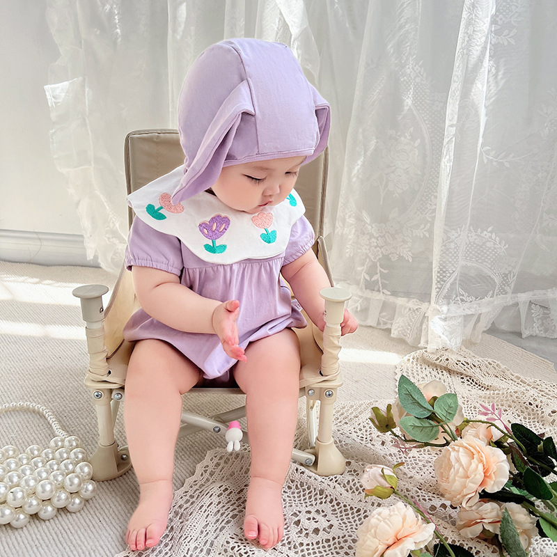 Baby summer new onesie girl baby sweet romper pure cotton triangle bag fart suit with hood 2751