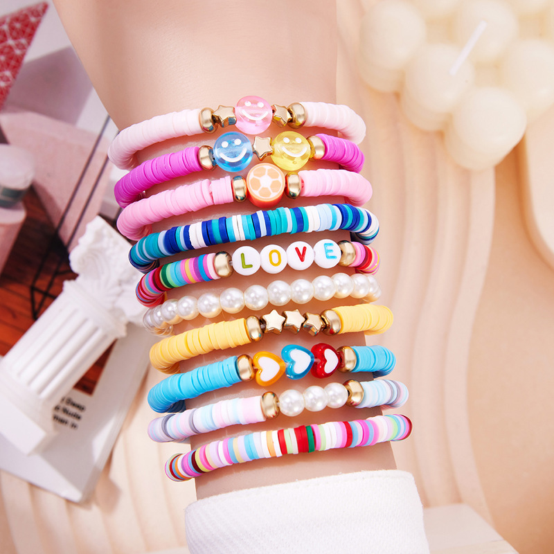Amazon's New 10-Piece Set of English Words, Smiley Faces, Heart Pearls, Colorful Friendship Matching Bracelet Sets