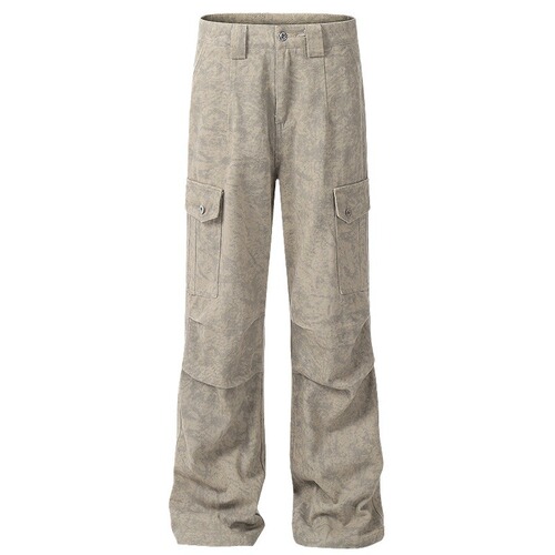 American High Street Marble Dark Texture Pleated Pocket Work Pants for Men and Women, American Paratrooper Pants, Loose Casual Long Pants, Trendy