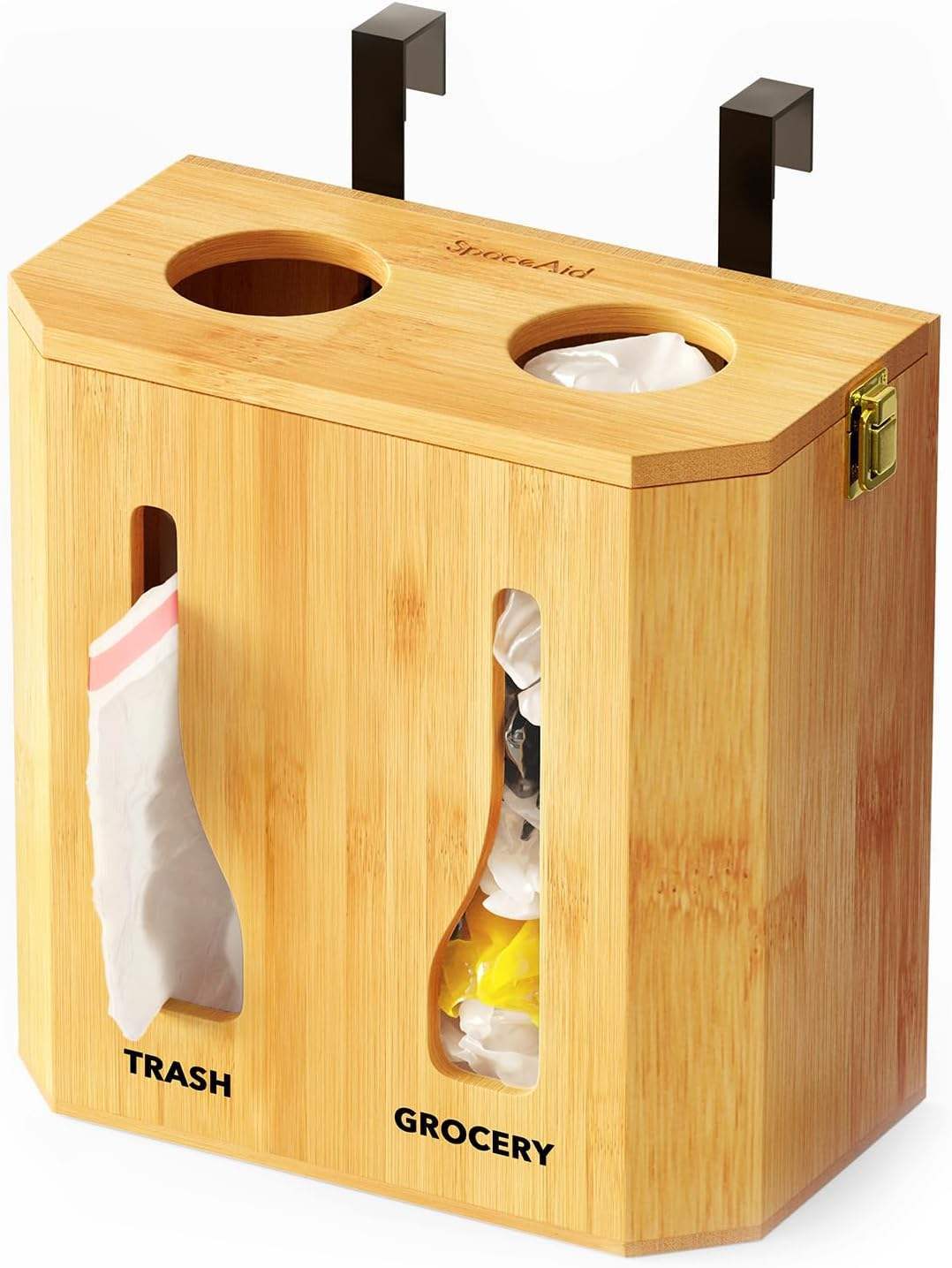 Bamboo kitchen garbage bag storage rack, wall hanging