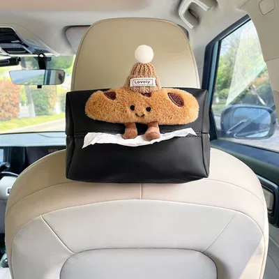 Bag Car Armrest Box Tissue – Car tissue box/set - croissant-black-tissue-bag-khaki-hat-seat-back
