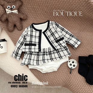Xiaoxiang style two-piece baby clothing nebeans spring and autumn new baby coat triangle bag fart ha suit