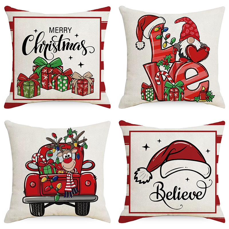 Fashion Christmas Tree Christmas Socks Letter Linen Pillow Cases display picture 7