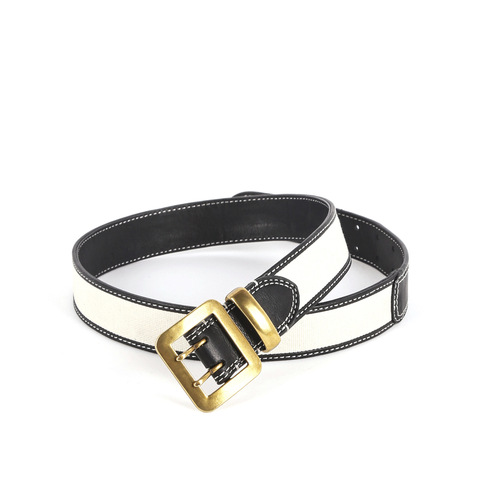 New Fashionable Ladies Belt for Export Trade Live Broadcast Canvas with Top Grain Leather Pin Buckle Waist Seal Large Buckle Belt for Women 