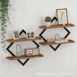 跨境铁木结合墙面置物架亚马逊新款装饰展示架多层置物架