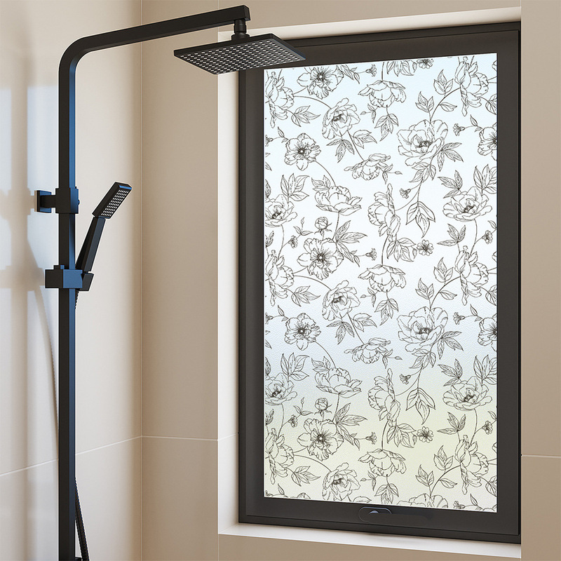 Glass Film with No Glue, Static Cling, Anti-Peeping, Anti-Glare, Frosted Glass Film for Bathrooms, Translucent but Not See-Through, Window Sun Protection