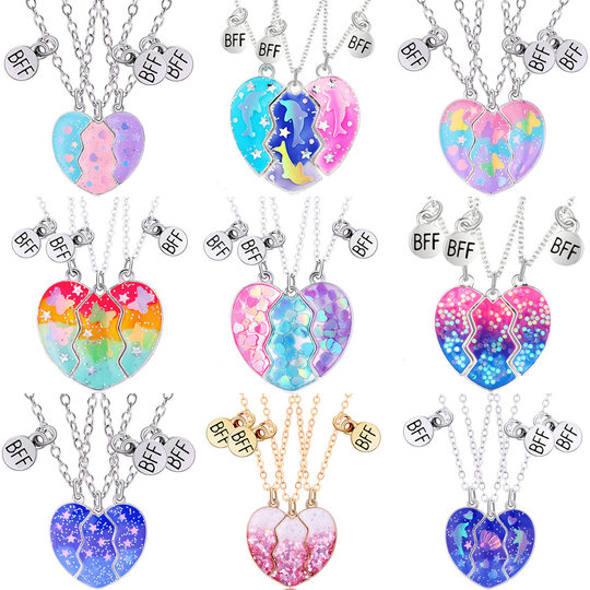 Factory supply children's necklace dolphin dripping oil creative magnet stitching love necklace stitching love gift