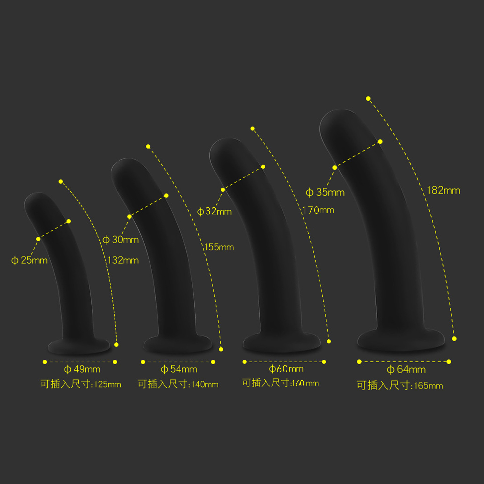 Conjunto de 3 plugs anales de silicona, alargados, para adultos