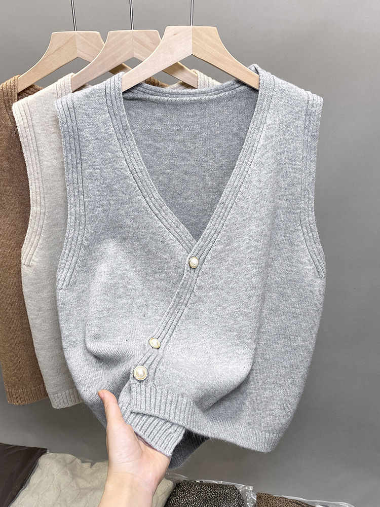 24 invierno Puyuan chaleco de punto chaleco de vestir de otoño para mujeres con un suéter sin mangas en V image 4