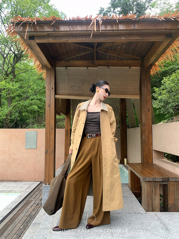 鹭青一【拂尘】复古仿羊毛压褶宽松阔腿裤女秋高级慵懒风休闲裤|undefined
