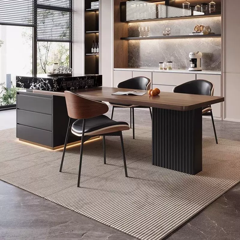 高端岩板岛台餐桌一体可伸缩可泡茶意式岩板餐桌家用开放厨房岛台