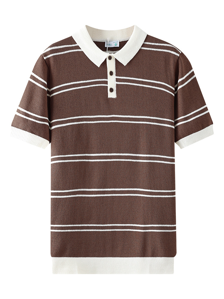 Verano para hombres con collar de contraste a rayas de hielo polo transpirable mangas cortas de negocios casual alta sensación de ropa de hombre image 6