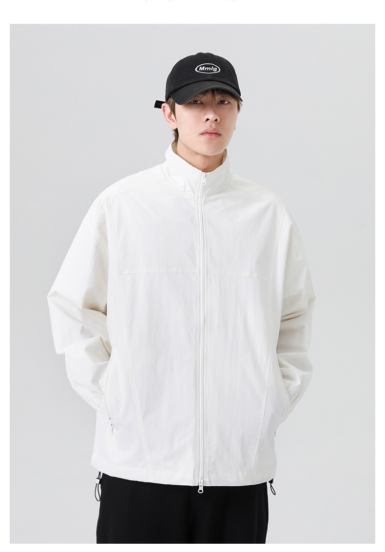 ​Men's Revere Collar Jacket - Minimalist Zippered Overshirt In Black/Olive/White | Anti-Wrinkle Polyester Blend For Urban Commuting​_viptrois.com