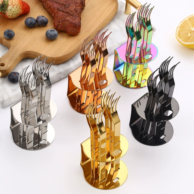 Креативный набор вилок для фруктов из нержавеющей стали 304, комбинированная посуда для западной кухни, десертные трехзубые фруктовые палочки, 6 штук с фиксированным логотипом