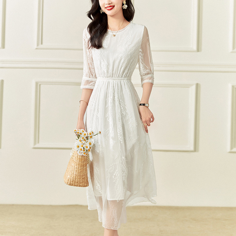 Đầm maxi nữ thắt eo chất lụa tơ tằm mùa xuân hè — D08204 - Đen chi tiết 4