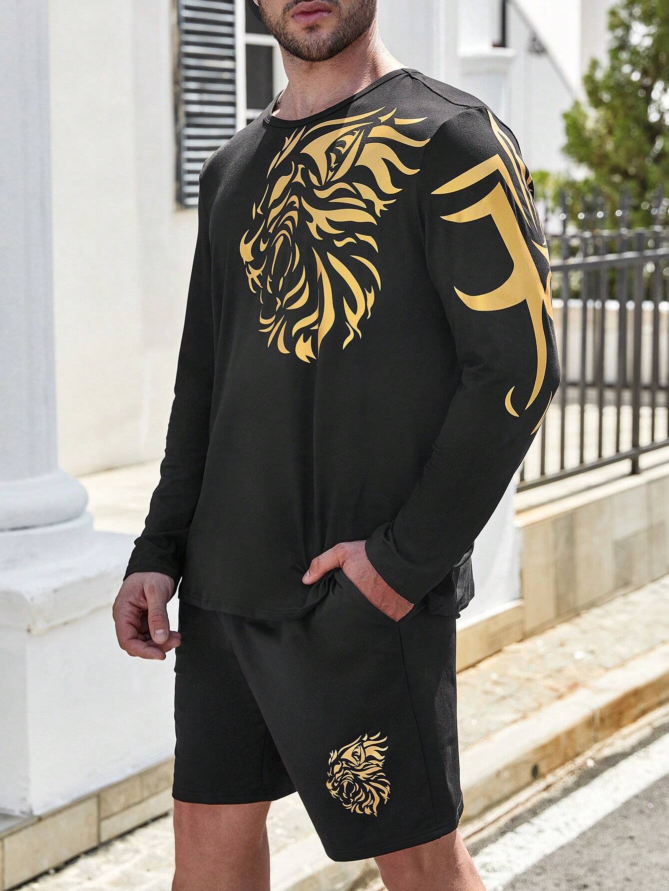 Pantalones cortos de suéter de manga larga de otoño para hombre 2024 nuevo traje casual suelto exterior ME1 ML4