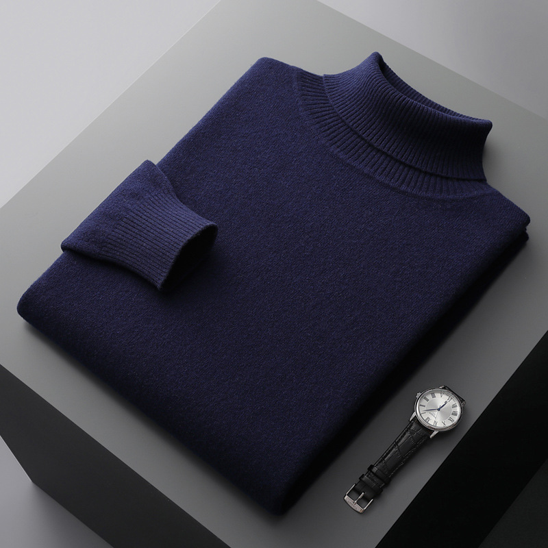 Autumn and winter 100% wool sweater men's turtleneck thick sweater solid color loose youth cashmere knit base shirt large size