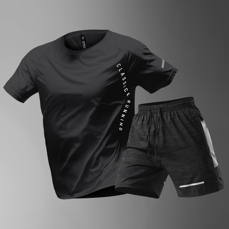 Trajes deportivos para hombres hielo veloz ropa seca para correr verano ropa de fitness delgada ropa de entrenamiento suelta camiseta de mangas cortas