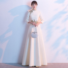 晚礼服女长款2025新款冬季长袖中式宴会主持人迎宾礼仪表演合唱服