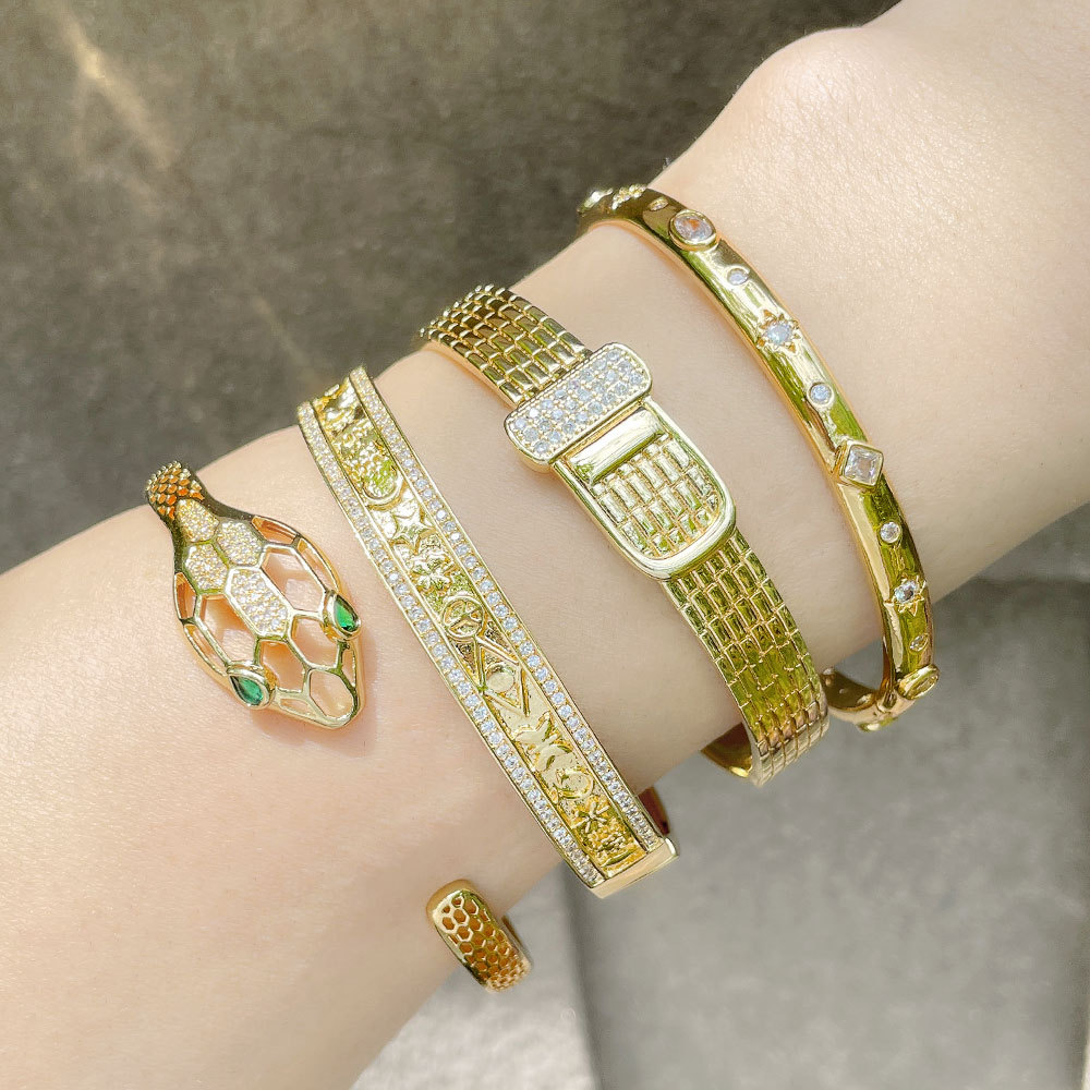 Retro Geometric Animal Copper Bangle Plating Zircon Copper Bracelets