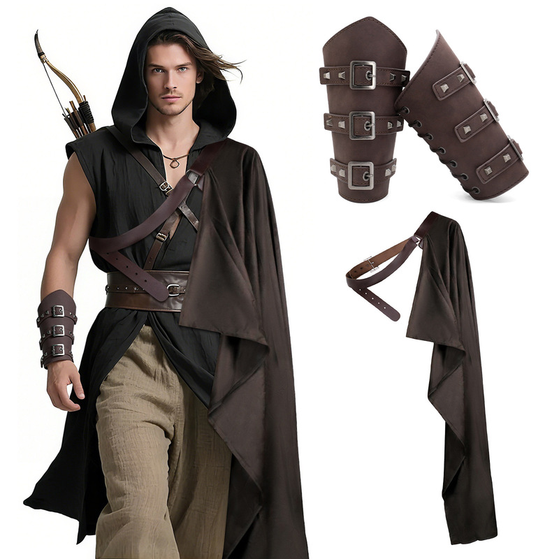 跨境中世纪男士披肩半肩斗篷带复古护腕万圣节COSPLAY服饰装扮|undefined