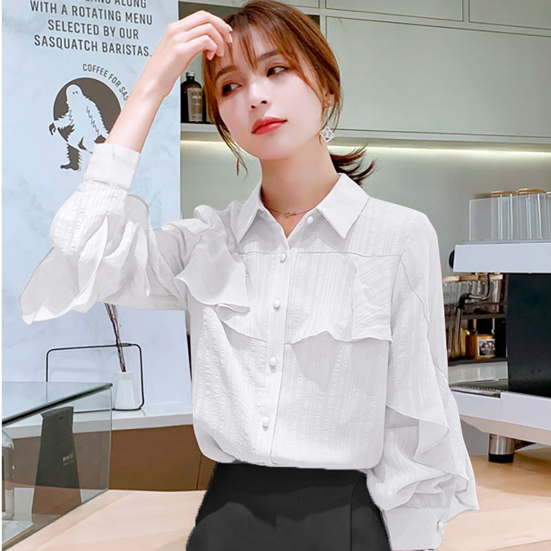 シフォンのシャツの女性2025春秋の新型のファッションの長袖の上着の韓国版のゆったりしている洋風の小さいシャツの女性のシャツの潮|undefined