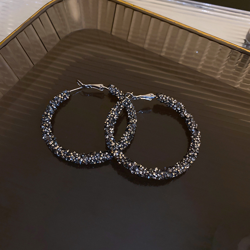 Alloy Material 1 Pair Exaggerated Circle Alloy Inlay Artificial Gemstones Women's Hoop Earrings