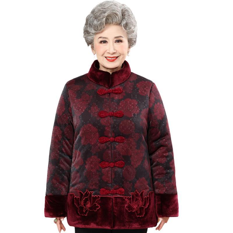 Women's short cotton-padded coat with fleece lining, thickened and fortified, suitable for middle-aged and elderly women, winter clothing, grandma's cotton-padded coat.