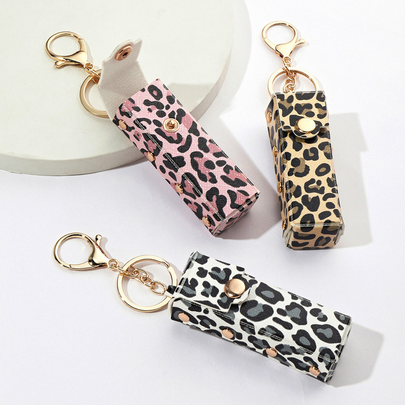Leopard print metal rivet mouth red envelope key chain PU leather products key mobile phone bag pendant live small gift