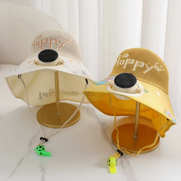 Solar Charging Fan Hat for Children, Summer Sun Protection Shawl Hat, Anti-Uv Large Brim Sun Hat