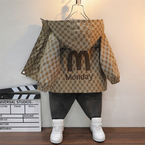 Boys' M-shaped jacket  spring and autumn new style children's trendy and cool hooded windbreaker, handsome and popular outerwear for children and middle-aged children