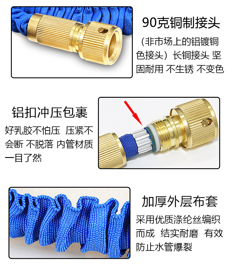 Household High-Pressure Car Wash Water Gun, Tap Water Watering Tool, Explosion-Proof, Frost-Resistant, Telescopic Hose, Soft Hose, Copper Set