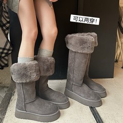 灰色高筒雪地靴女2025新款冬季小个子厚底长靴加绒加厚保暖棉靴