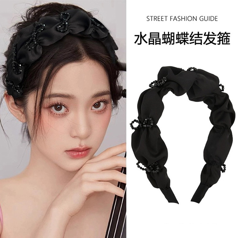Luxurious High-End Hair Accessory, Elegant Headband with Black Crystal Satin Bow, Chic and Unique Hairstyle Hairpin, New Arrival