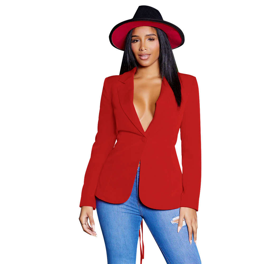Saco Blazer con Cuello en V para Mujer K10600 de Poliéster Manga Larga