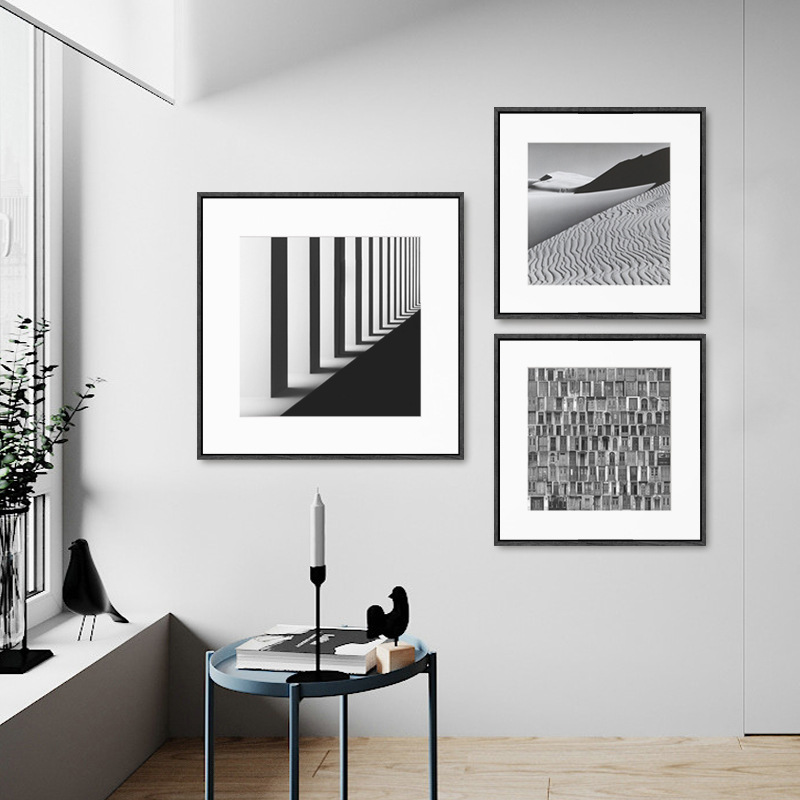 黑白装饰画客厅走廊玄关艺术挂画沙漠风景建筑现代简约工业风壁画