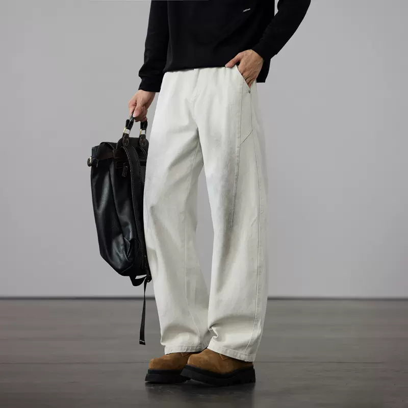 2026春季复古哈伦休闲裤男秋冬款宽松直筒大码脏洗仿牛仔小弯刀裤