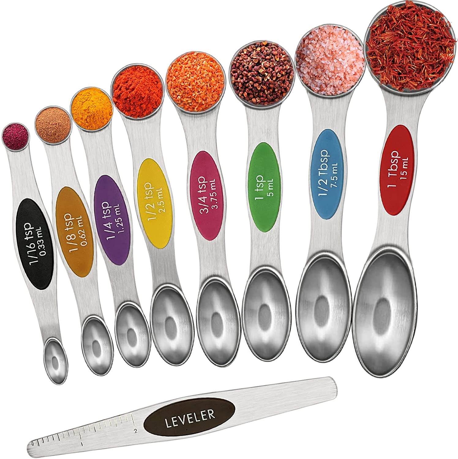 Fcm Stainless Steel 9-Piece Set with Magnetic Measuring Spoons Kitchen Supplies Teaspoon Coffee Spoon Multi-Functional Baking Tools