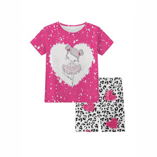 外贸儿童夏季睡衣套装女童芭蕾女孩立体爱心满花裤家居服两件套潮