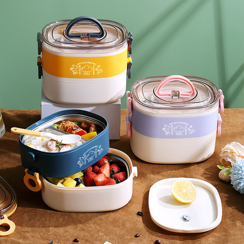 INS Internet celebrity oval double-layer stainless steel lunch box student lunch box portable adult canteen office insulated lunch box