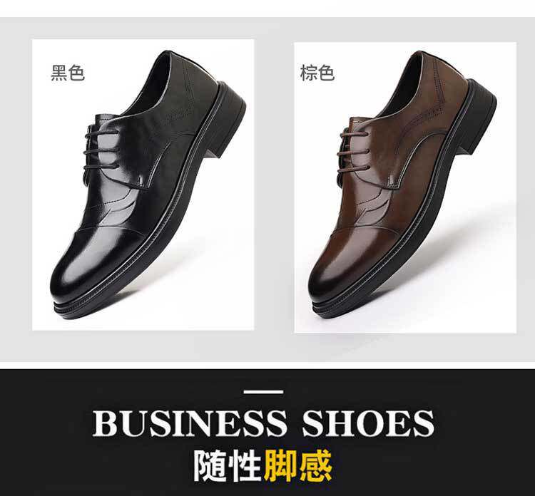 Giày da nam công sở mũi nhọn dây buộc phong cách Anh, đế thấp — màu nâu, đen chi tiết 8