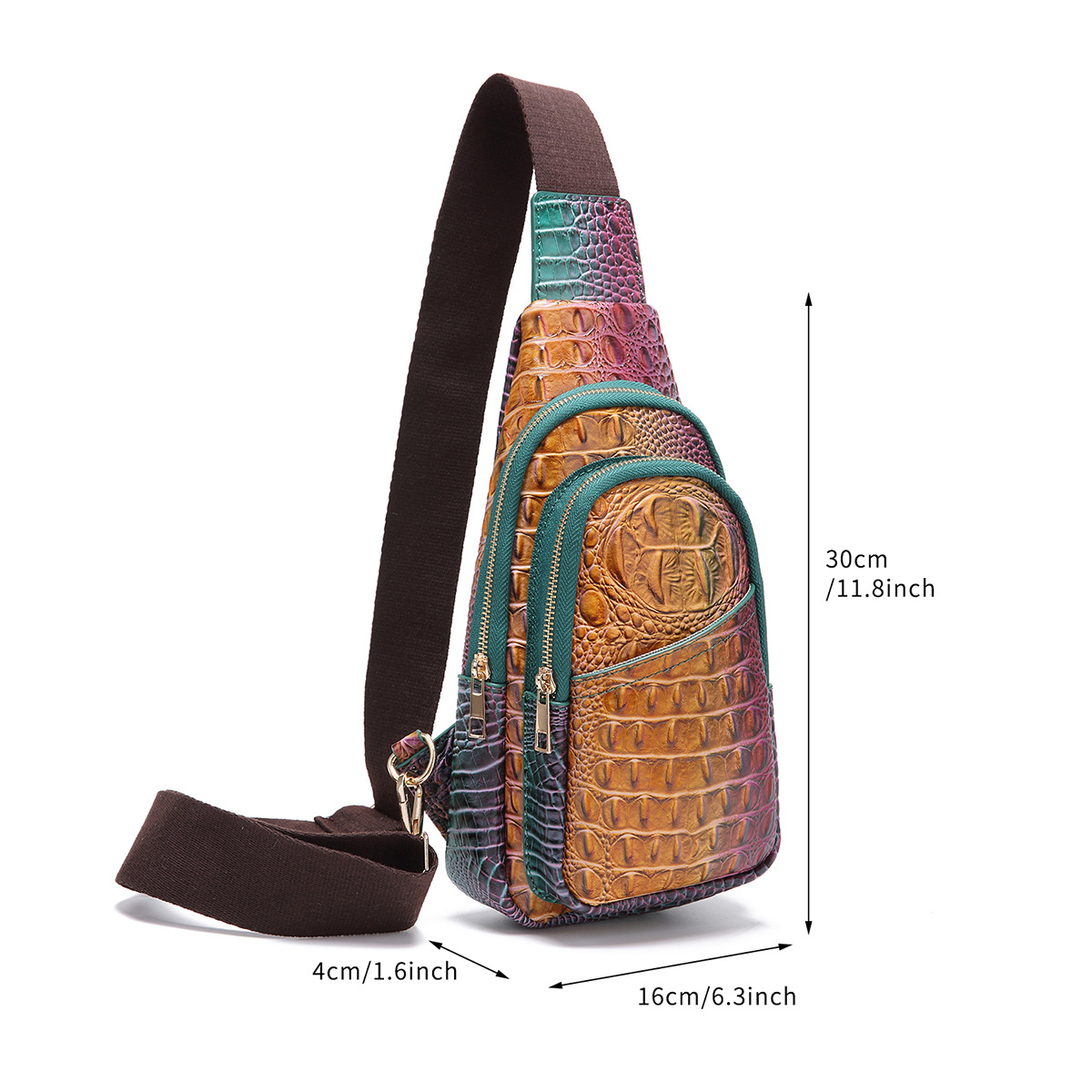 Retro Women's Chest Bag With Crocodile Pattern And Wide Strap_voghion.com