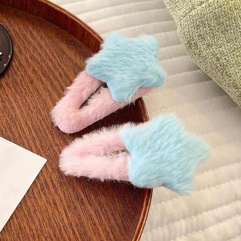 Hairgrip (demi-season) Cute Plush Hairpins — Star & Cloud Clips, Assorted Colors, 4.6 cm