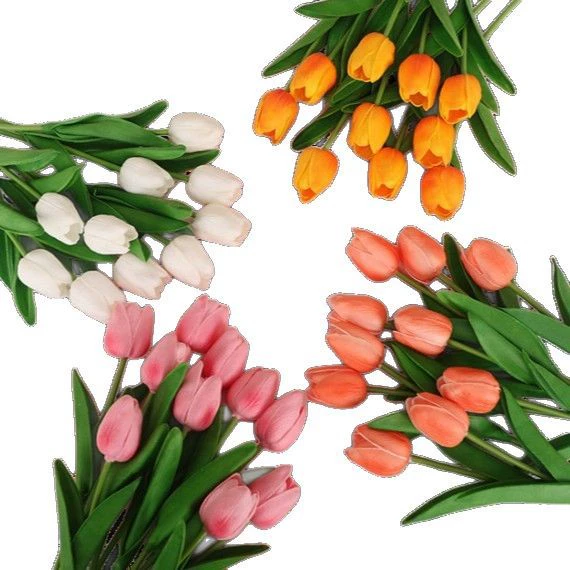 Трансграничный тюльпан цветок поддельный цветок декоративный цветок новый PU ручной тюльпан зеленый смысл оптовая продажа